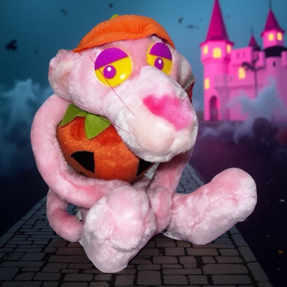 NWT Kelly Toy Pink Panther Halloween Pumpkin Plush Stuffed Animal 1999 Tags 10"